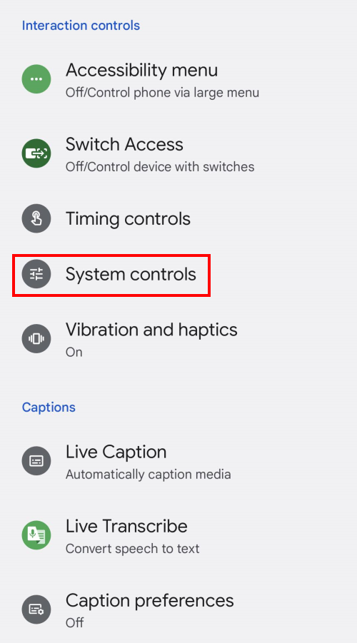 Scroll down to Interaction controls and tap System controls